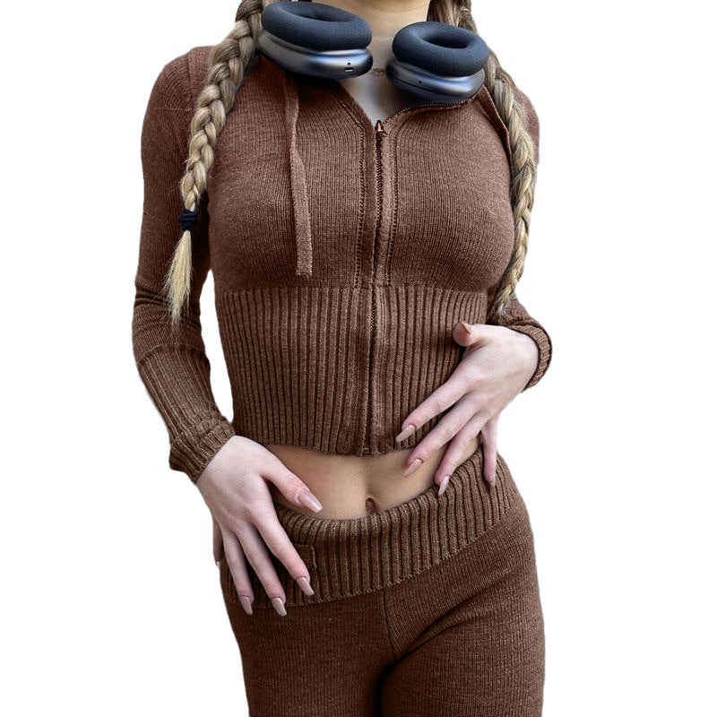 Womens Knitted Hooded Suit | Two-Piece Set