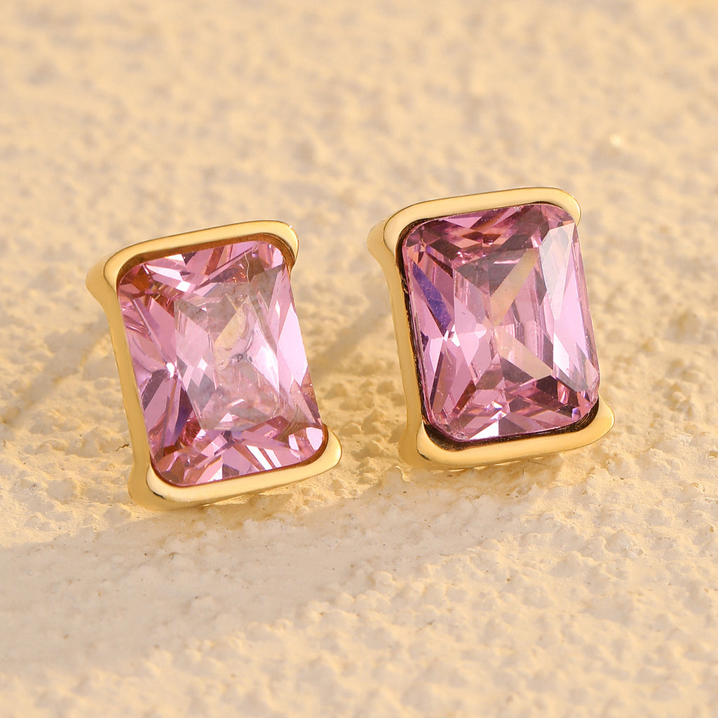 Square Zircon Stainless Steel Earrings