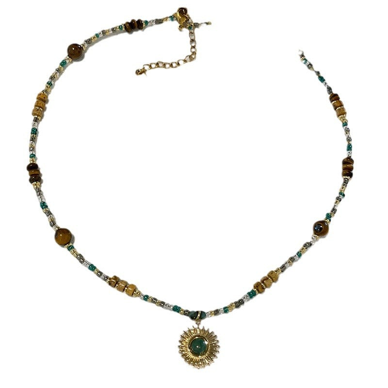 Turquoise Sun God Pendant Clavicle Chain Necklace