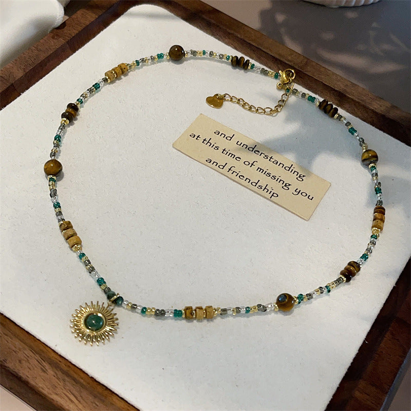 Turquoise Sun God Pendant Clavicle Chain Necklace