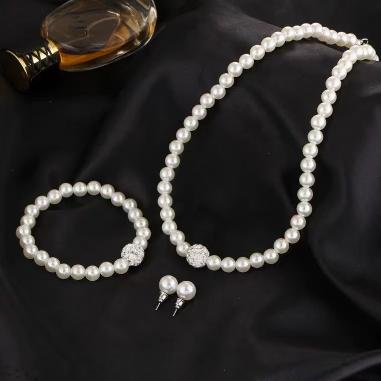 Pearl-Shape Earrings, Necklace & Bracelet | Three-Piece Set