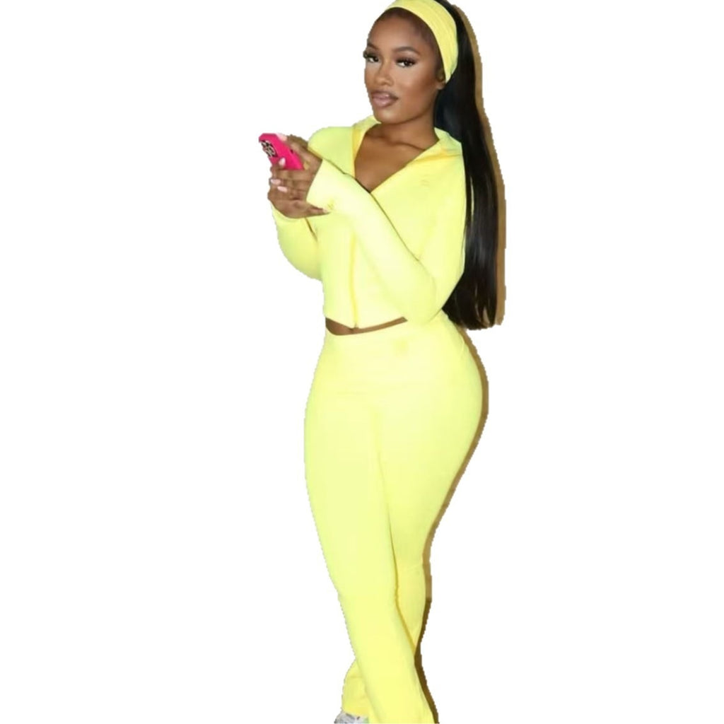 Womens Casual Zip-Up Top, Pants & Headband | Three-Piece Set