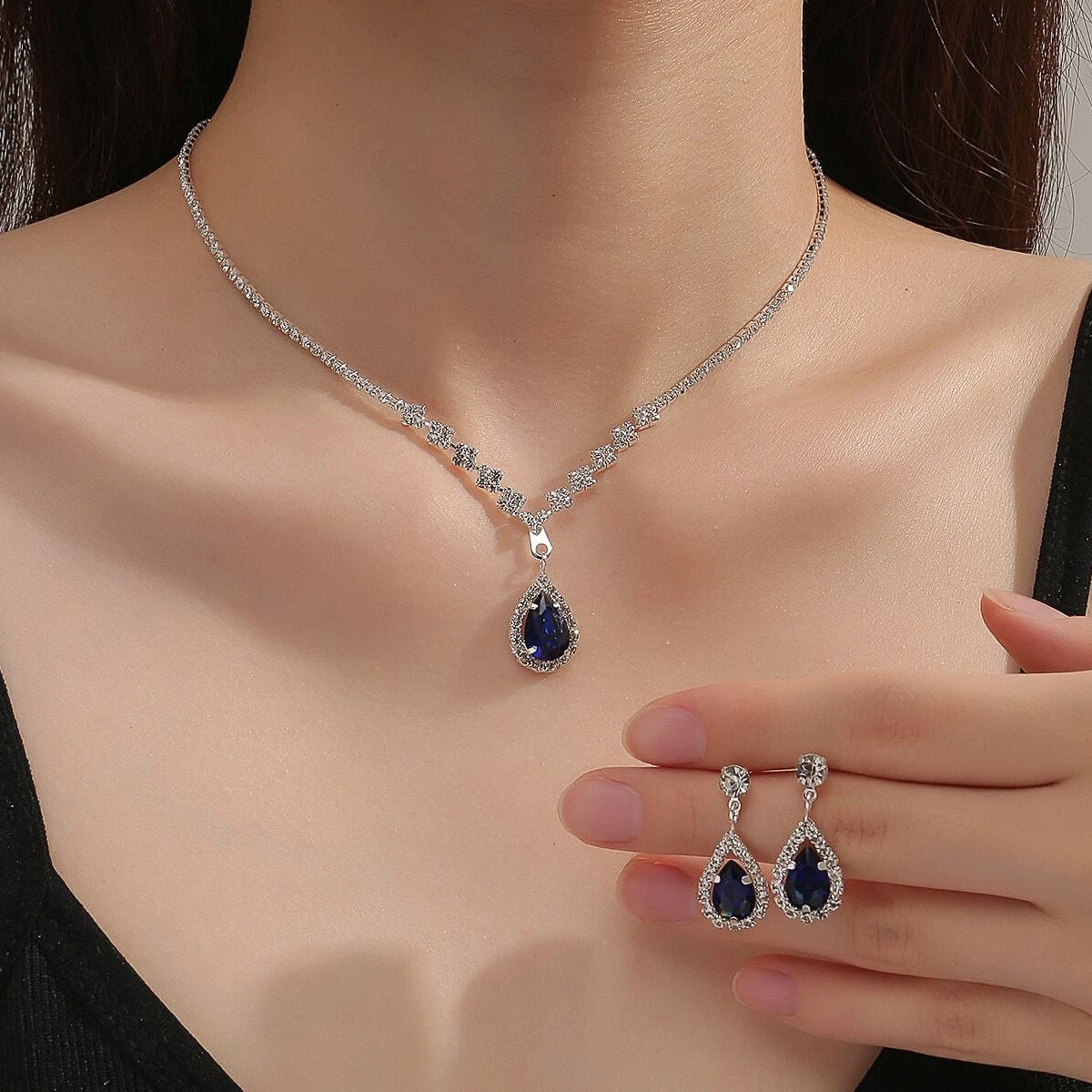 Minimalist Water-Drop Pendant Necklace, Earrings, Bracelet & Ring Set | Four-Piece Set