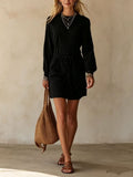 Womens Velvet Drawstring Waist A-Line Dress