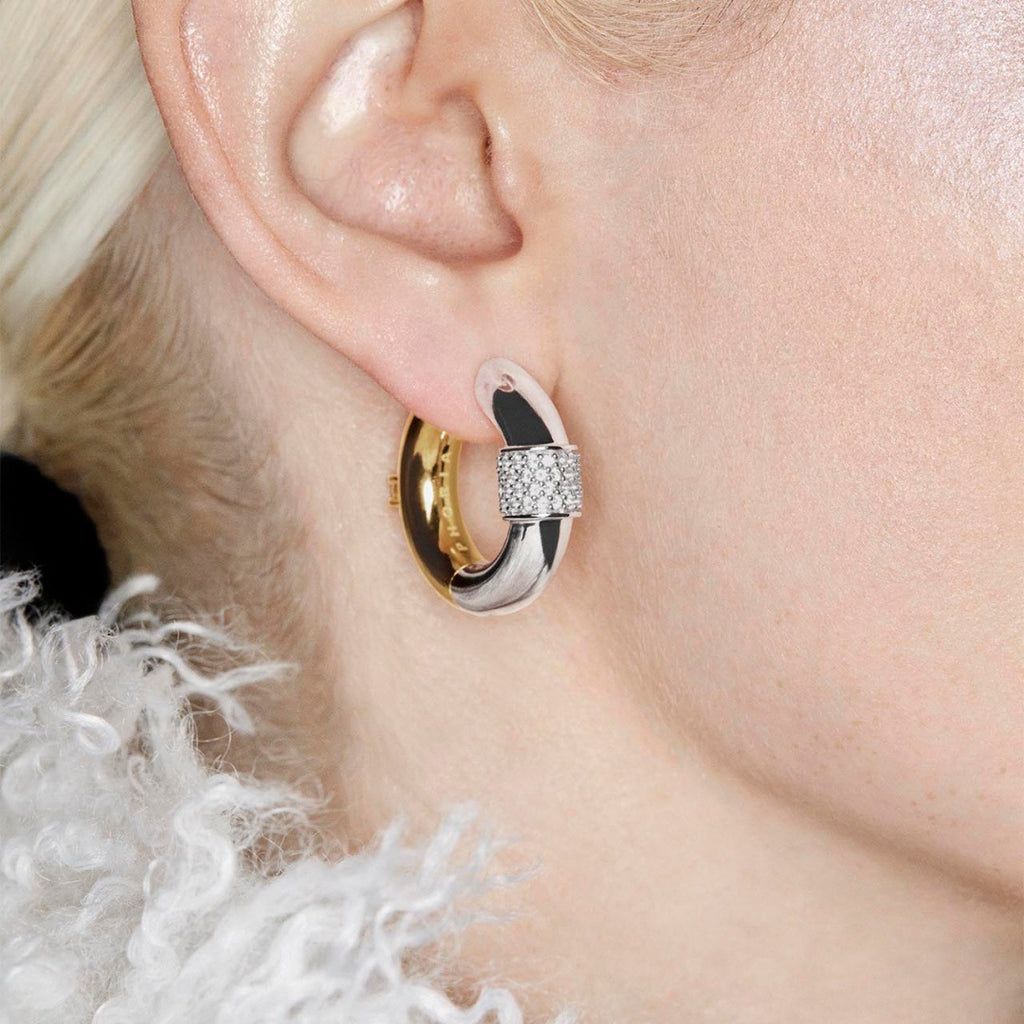 Two-Tone Ear Clips | Inlaid with Zircon, Gold and Silver