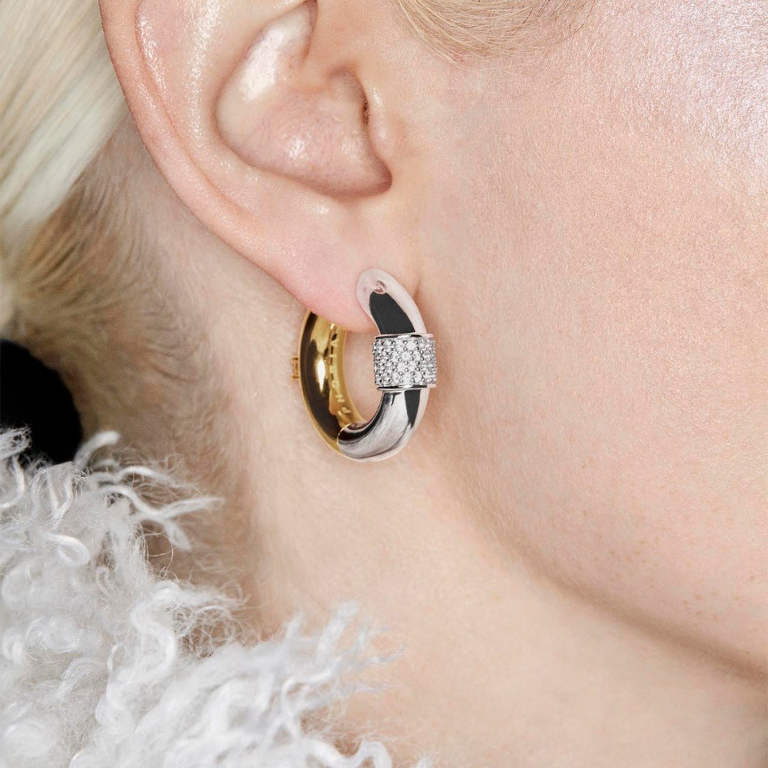 Two-Tone Ear Clips | Inlaid with Zircon, Gold and Silver