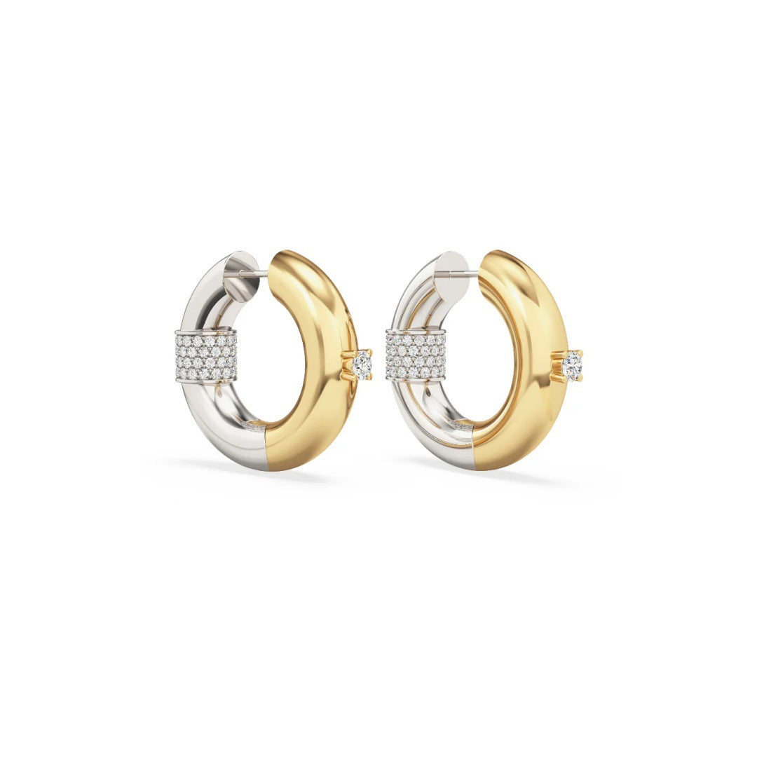 Two-Tone Ear Clips | Inlaid with Zircon, Gold and Silver