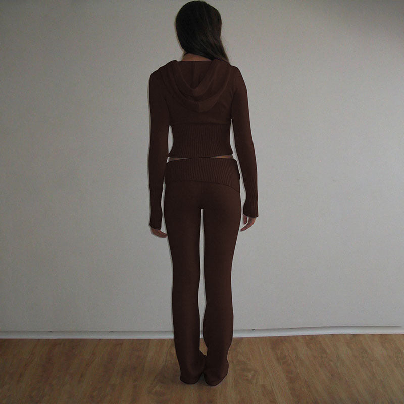 Womens Knitted Hooded Suit | Two-Piece Set