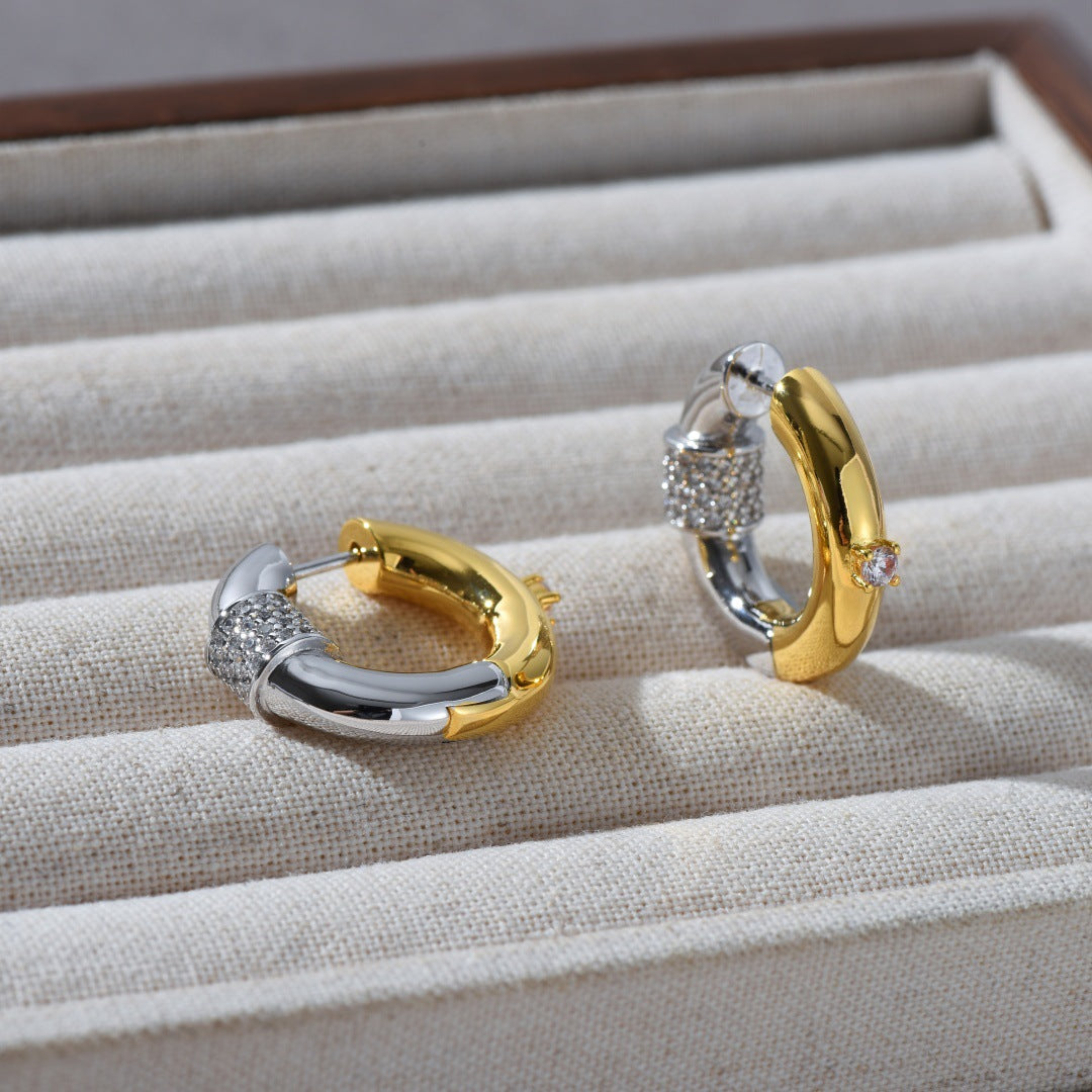 Two-Tone Ear Clips | Inlaid with Zircon, Gold and Silver