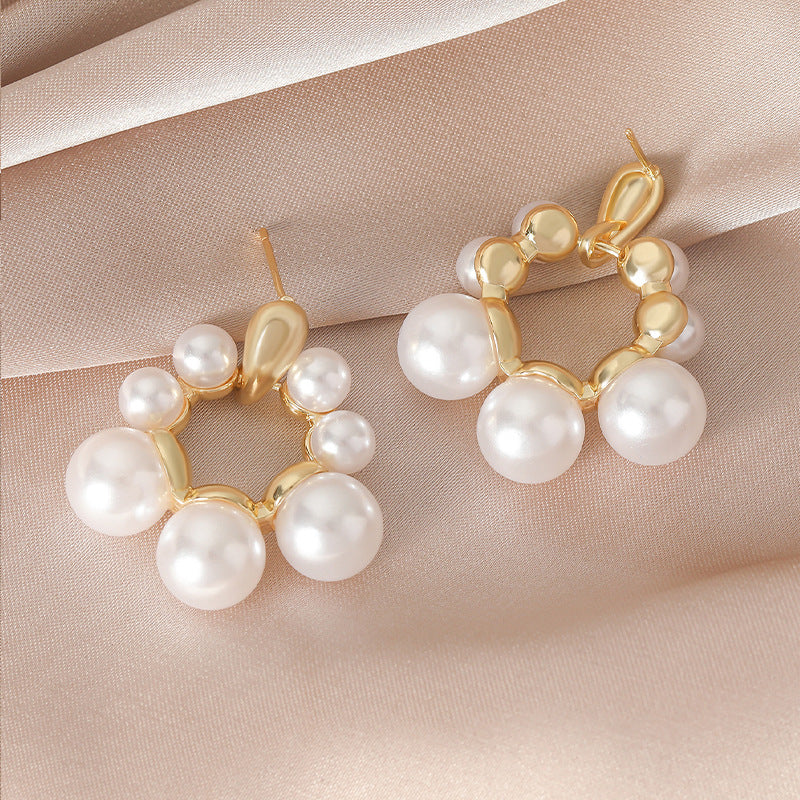 Pearl-Floral Vintage Hoop Earrings
