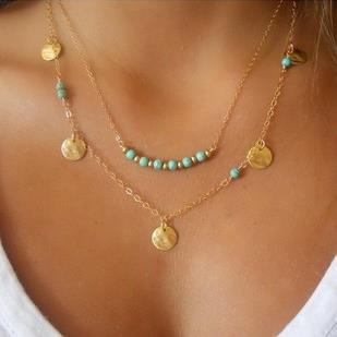 Multi-Layer Round Turquoise Pendant Necklace