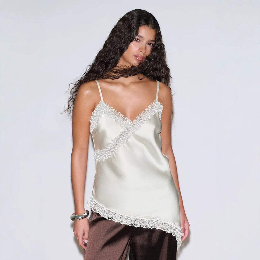 Asymmetric Suspender Lace Mini-Dress