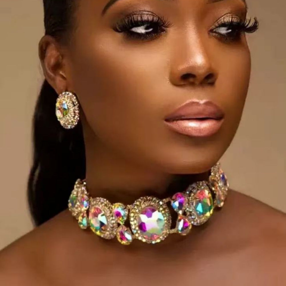 Crystal Circle Earrings & Necklace Set | Two-Piece Set