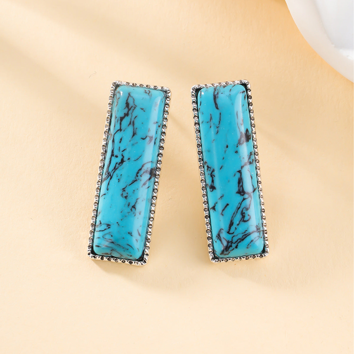 Vintage Rectangular Turquoise Stud Earrings