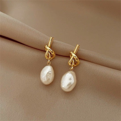 Baroque Pearl-Knot Drop Earrings