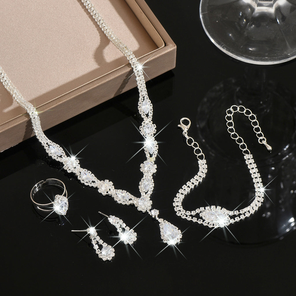 Womens Floral Water-Drop Necklace, Earrings & Bracelet Set | Three-Piece Set