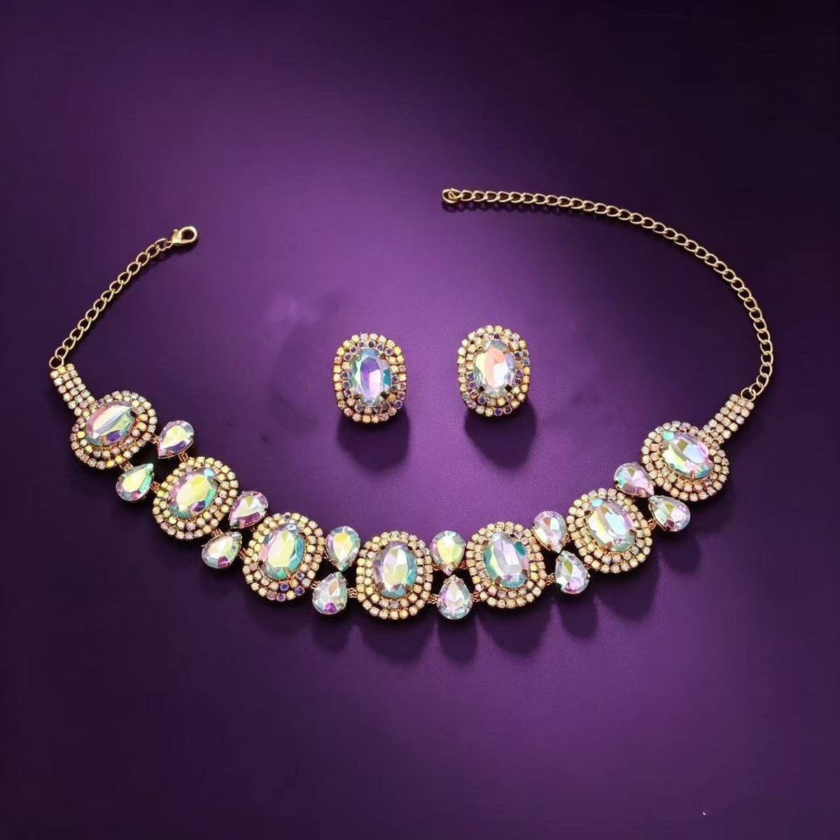 Crystal Circle Earrings & Necklace Set | Two-Piece Set