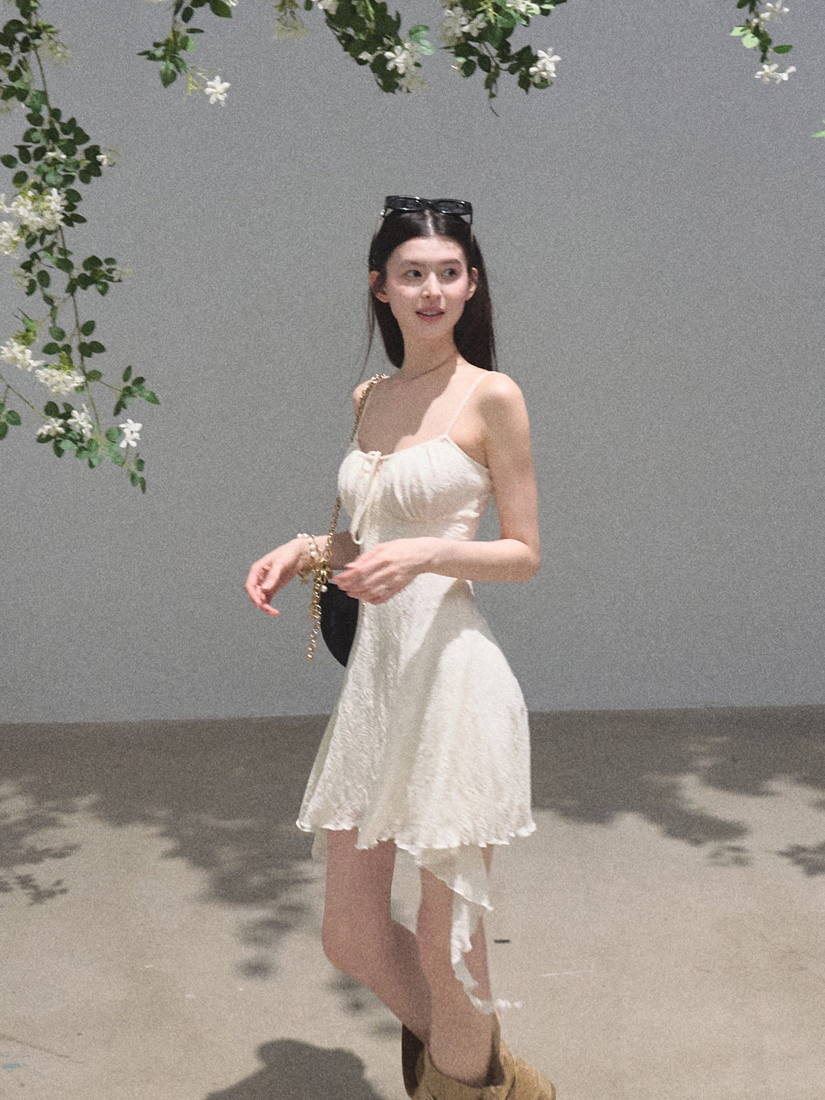 Oakmoo Jacquard Waist-Cinching Knit Camisole Dress