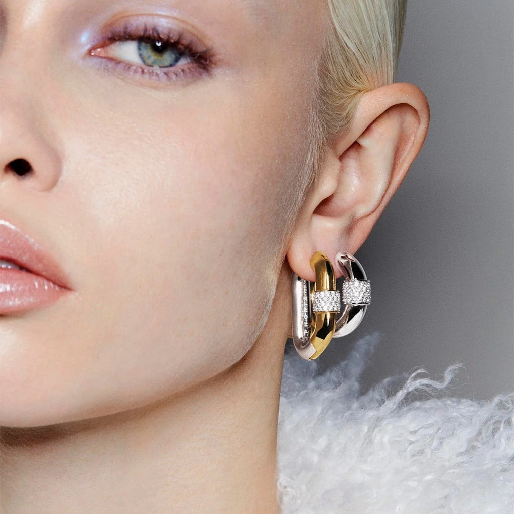 Two-Tone Ear Clips | Inlaid with Zircon, Gold and Silver