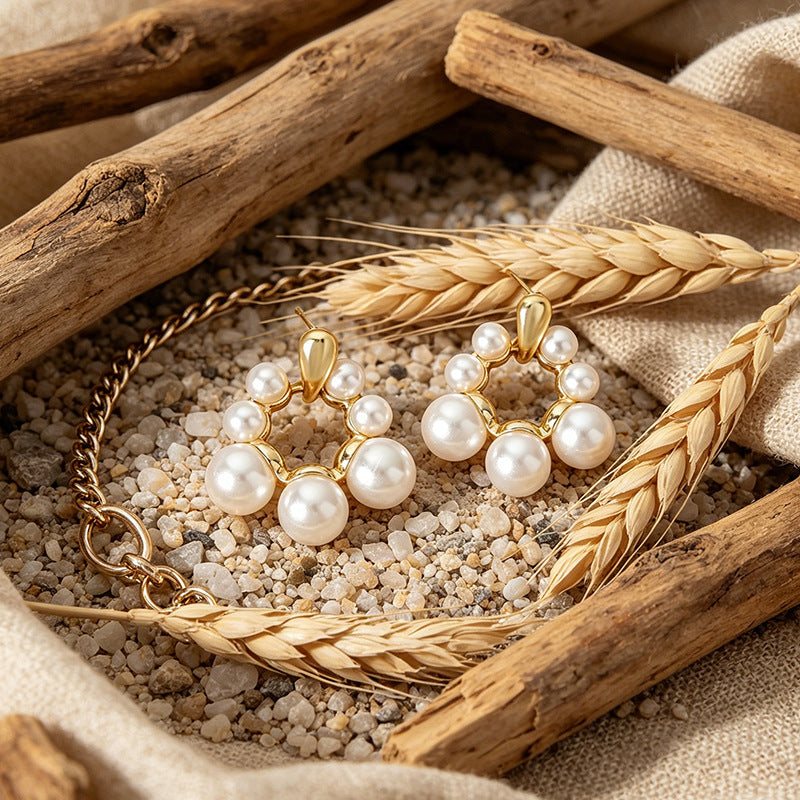 Pearl-Floral Vintage Hoop Earrings