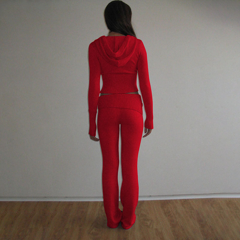 Womens Knitted Hooded Suit | Two-Piece Set