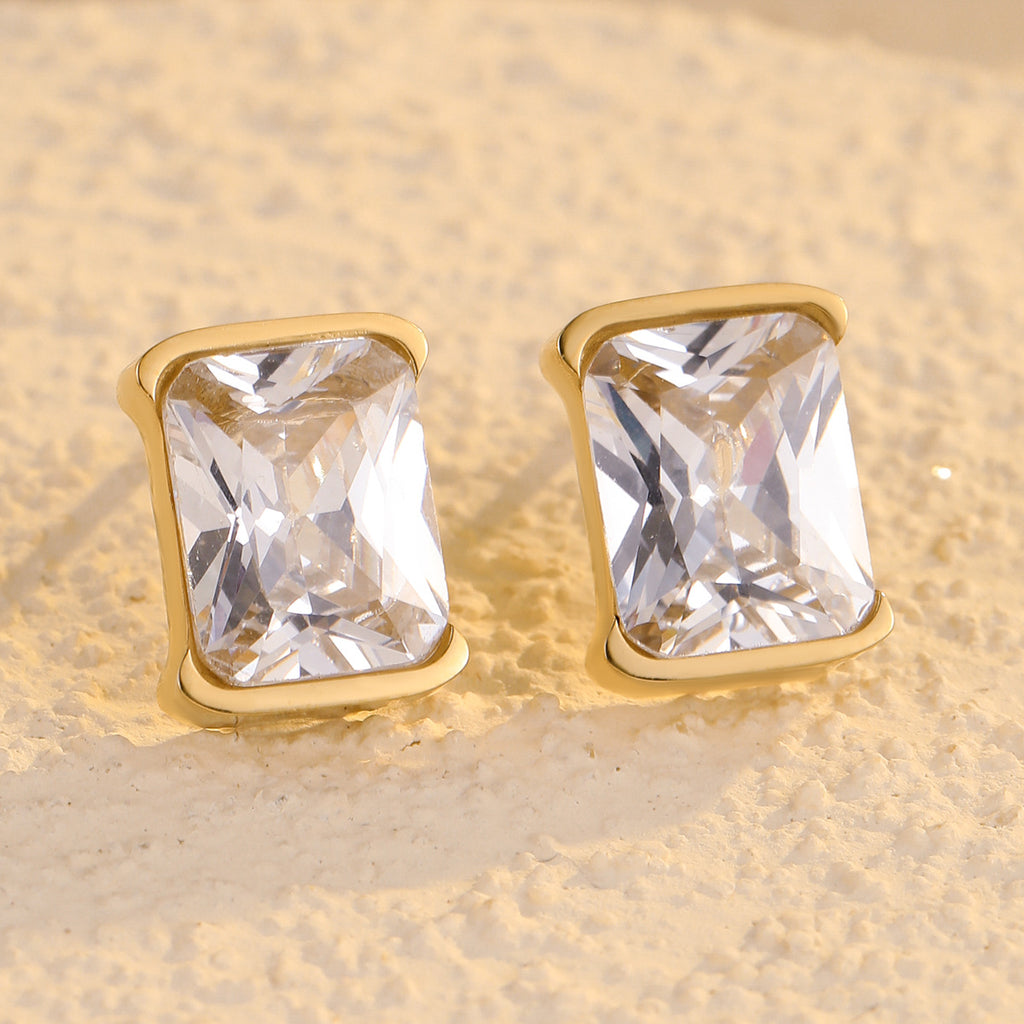 Square Zircon Stainless Steel Earrings