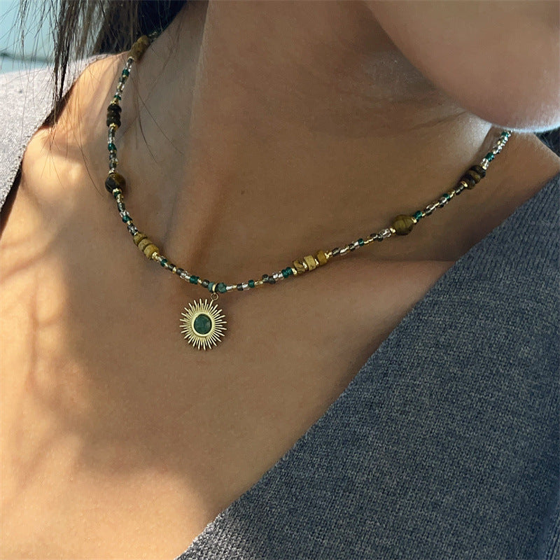 Turquoise Sun God Pendant Clavicle Chain Necklace