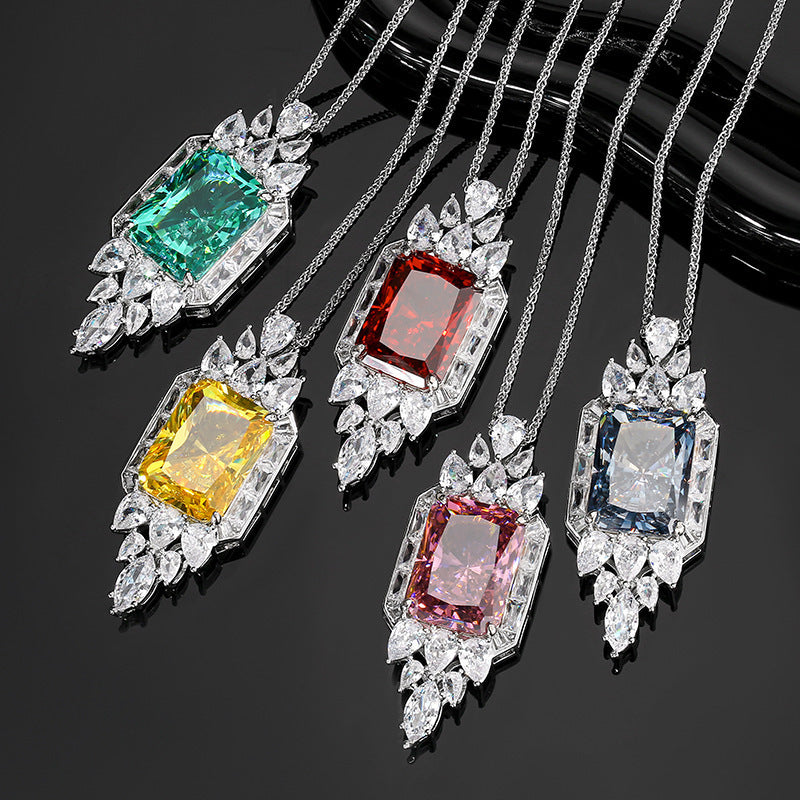 Diamond-Shaped Zircon Vintage Pendant Necklace | Assorted Colours