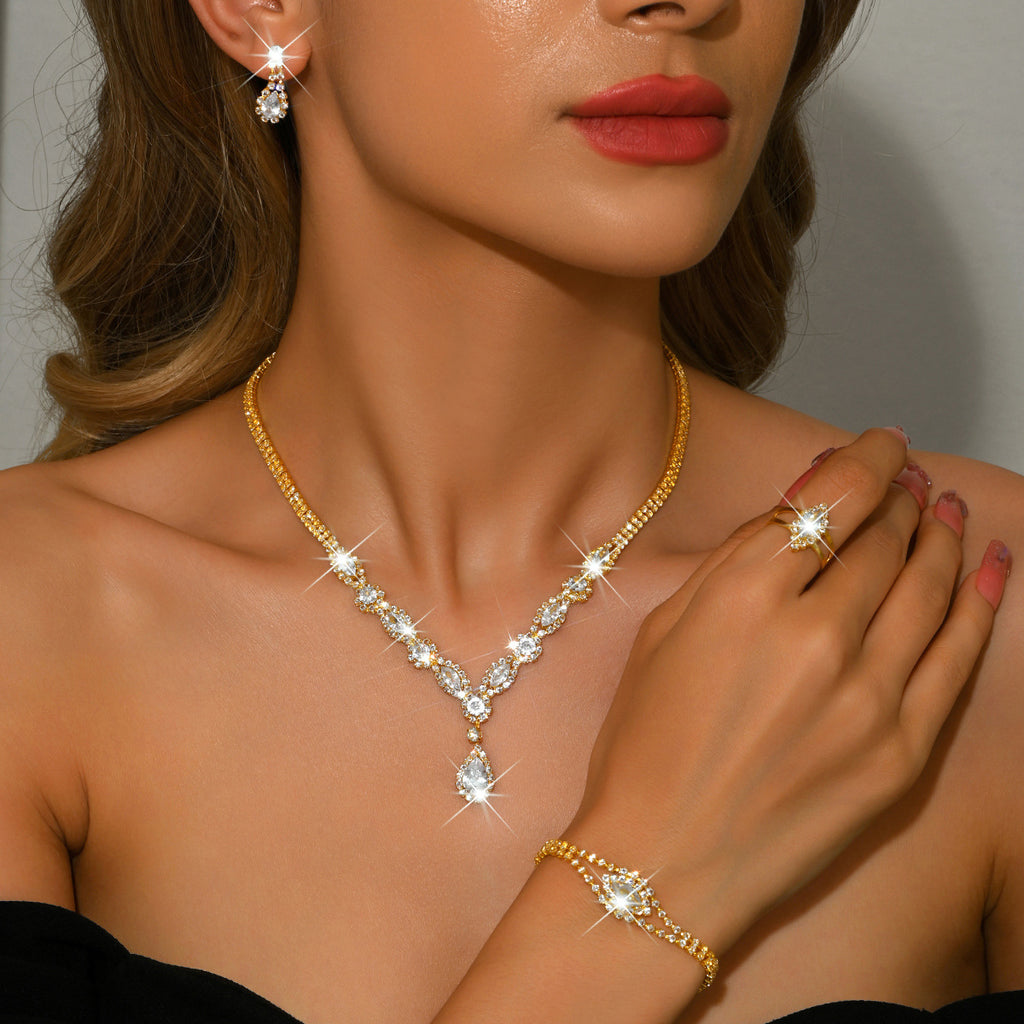 Womens Floral Water-Drop Necklace, Earrings & Bracelet Set | Three-Piece Set