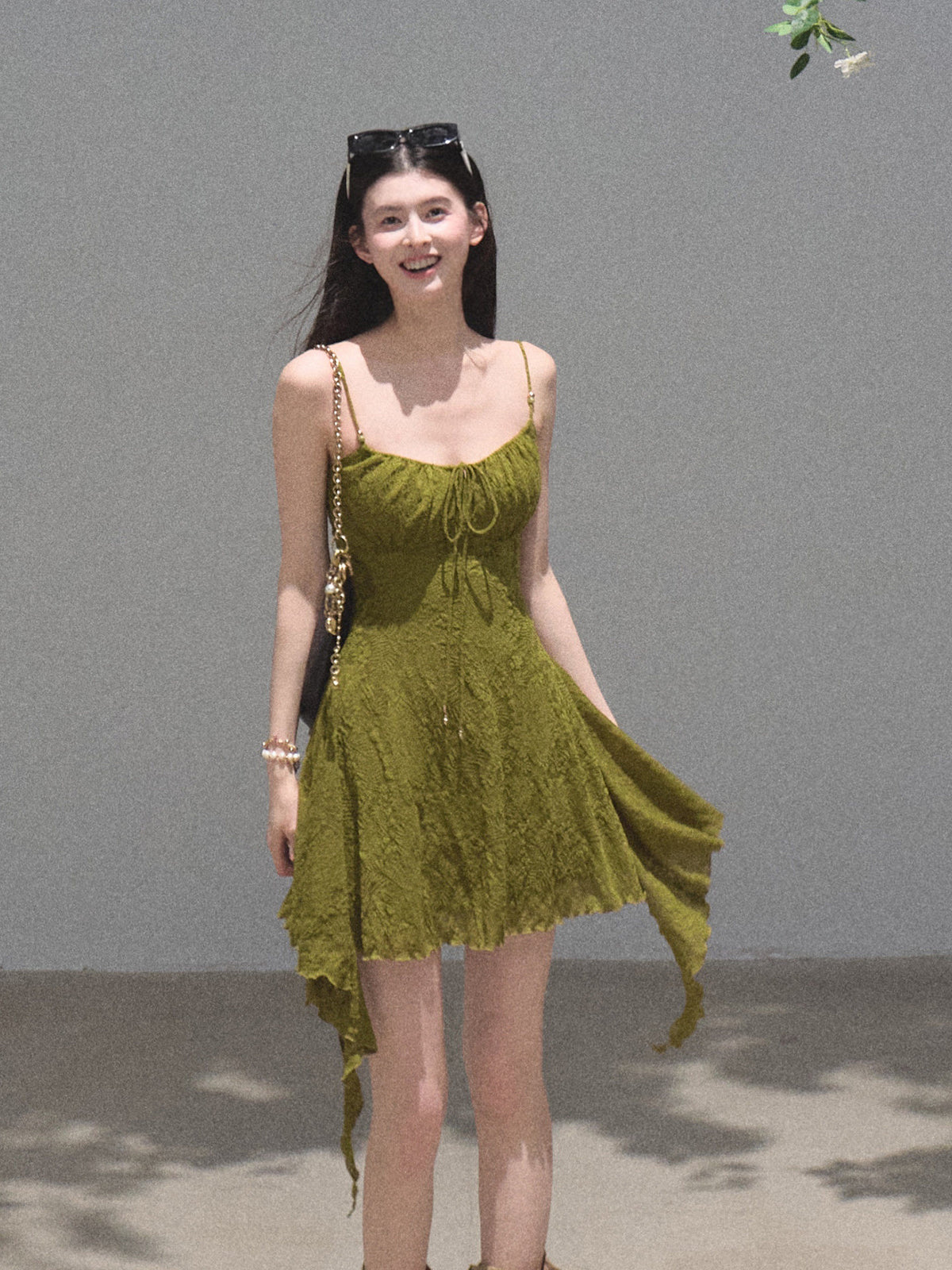 Oakmoo Jacquard Waist-Cinching Knit Camisole Dress