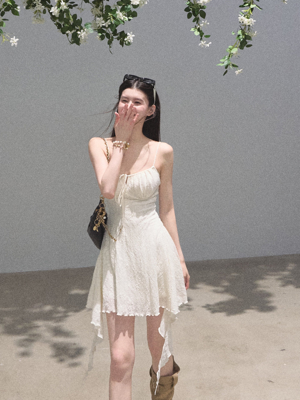 Oakmoo Jacquard Waist-Cinching Knit Camisole Dress