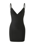 Womens Black V-Neck Spaghetti Strap Bodycon Mini Dress