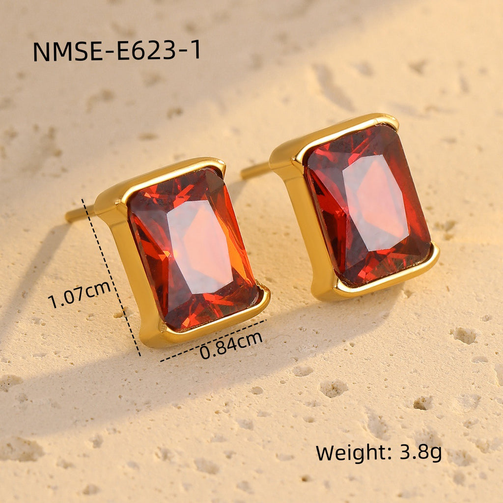 Square Zircon Stainless Steel Earrings