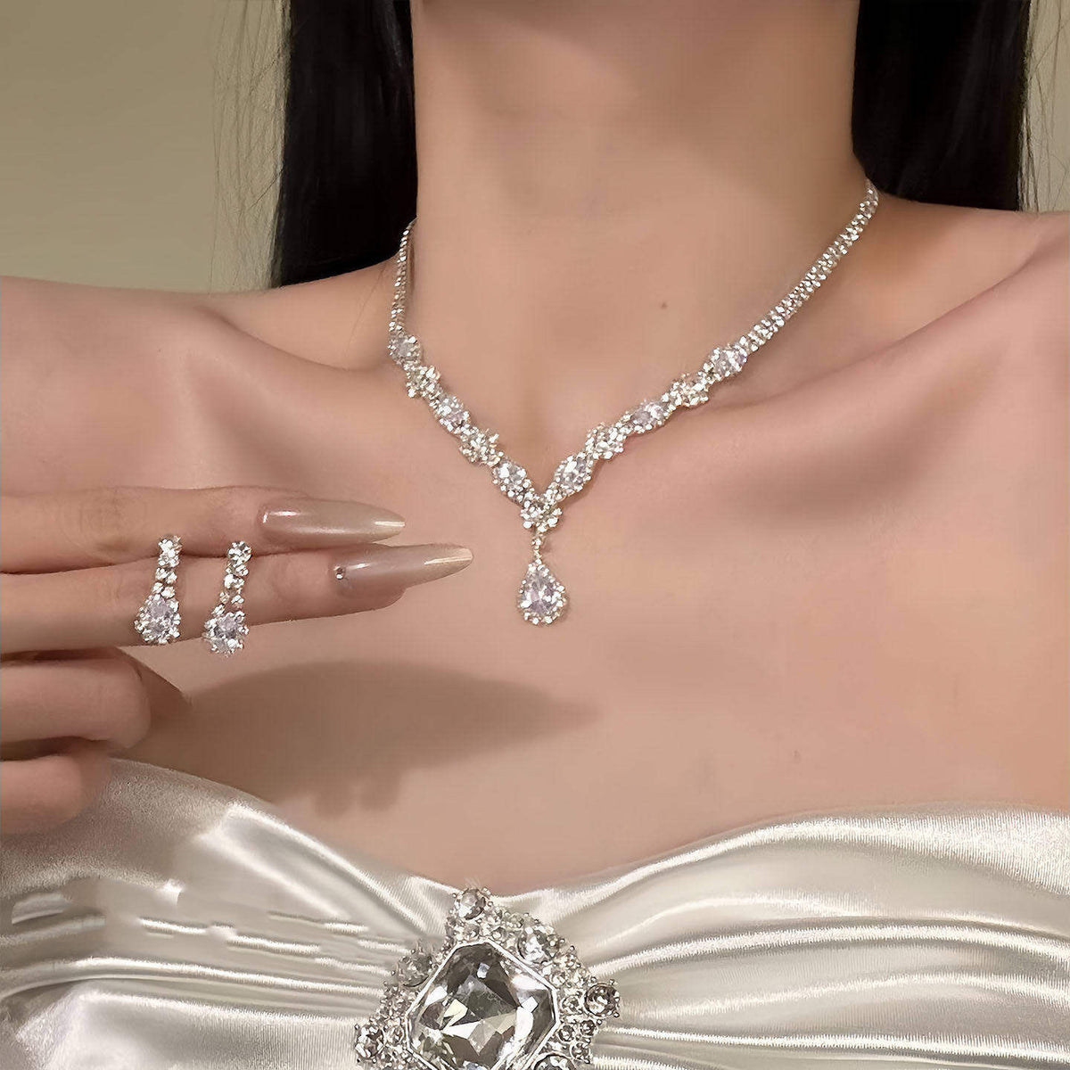 Diamond-Touch Necklace & Earrings | Two-Piece Set