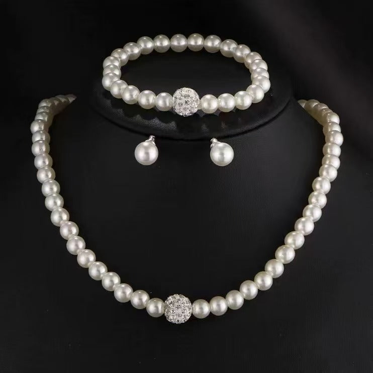 Pearl-Shape Earrings, Necklace & Bracelet | Three-Piece Set