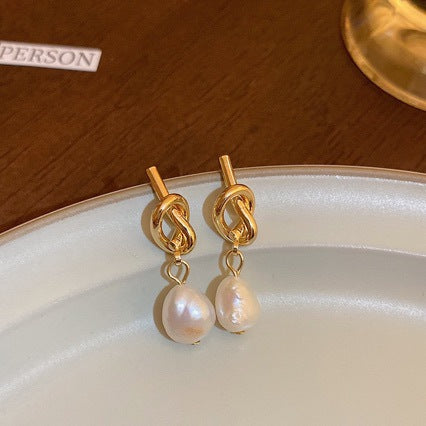 Baroque Pearl-Knot Drop Earrings