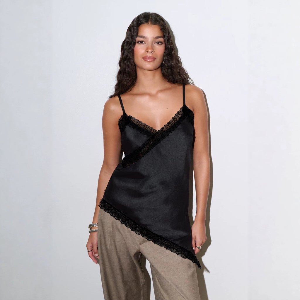 Asymmetric Suspender Lace Mini-Dress