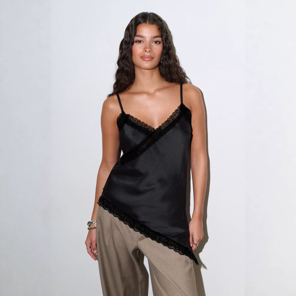 Asymmetric Suspender Lace Mini-Dress