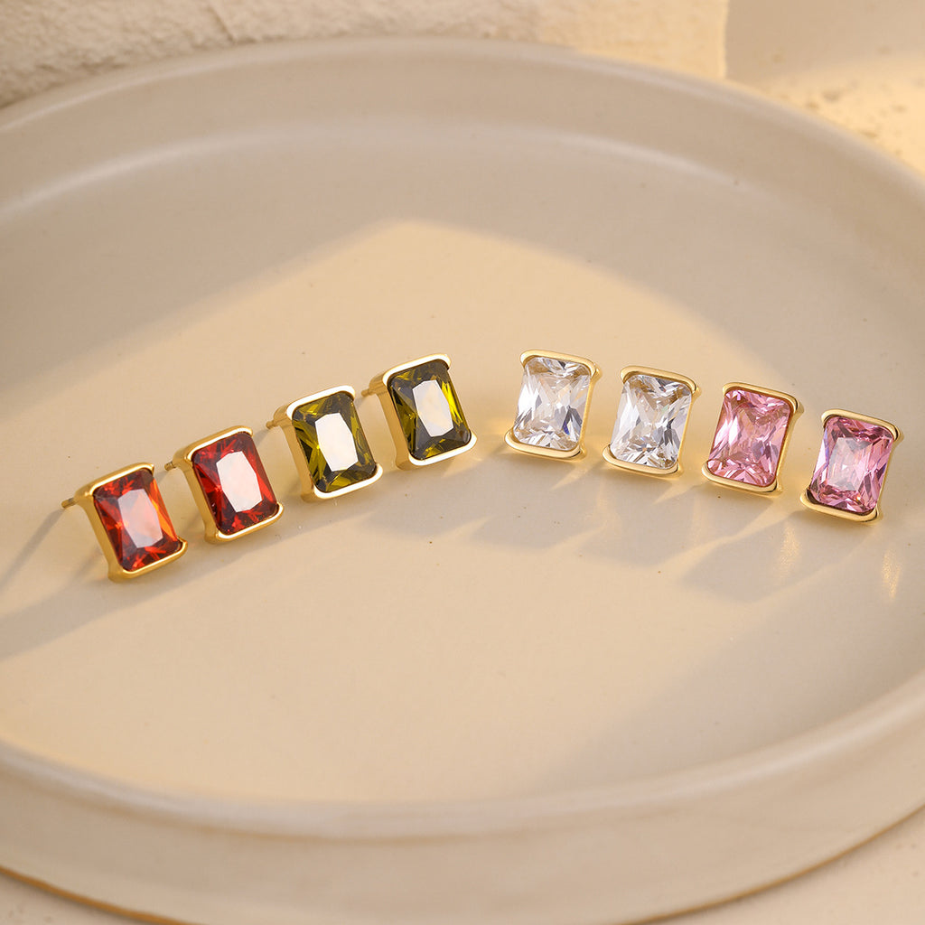 Square Zircon Stainless Steel Earrings