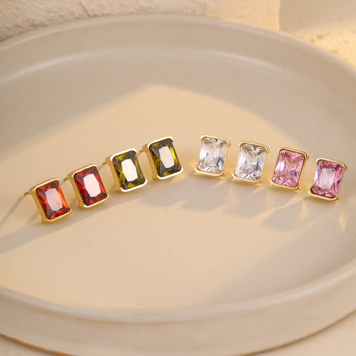 Square Zircon Stainless Steel Earrings