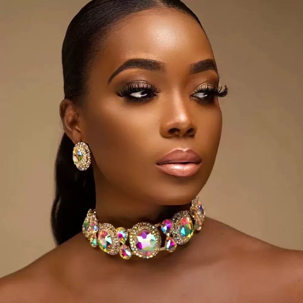 Crystal Circle Earrings & Necklace Set | Two-Piece Set