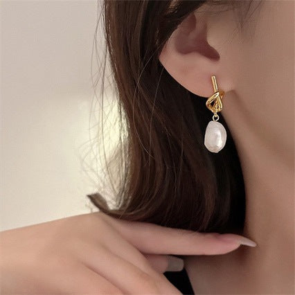 Baroque Pearl-Knot Drop Earrings