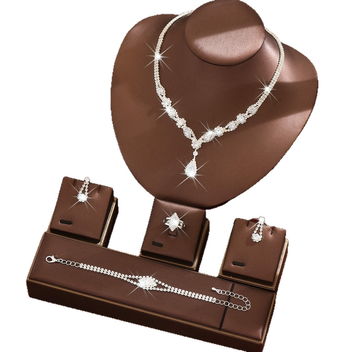 Womens Floral Water-Drop Necklace, Earrings & Bracelet Set | Three-Piece Set