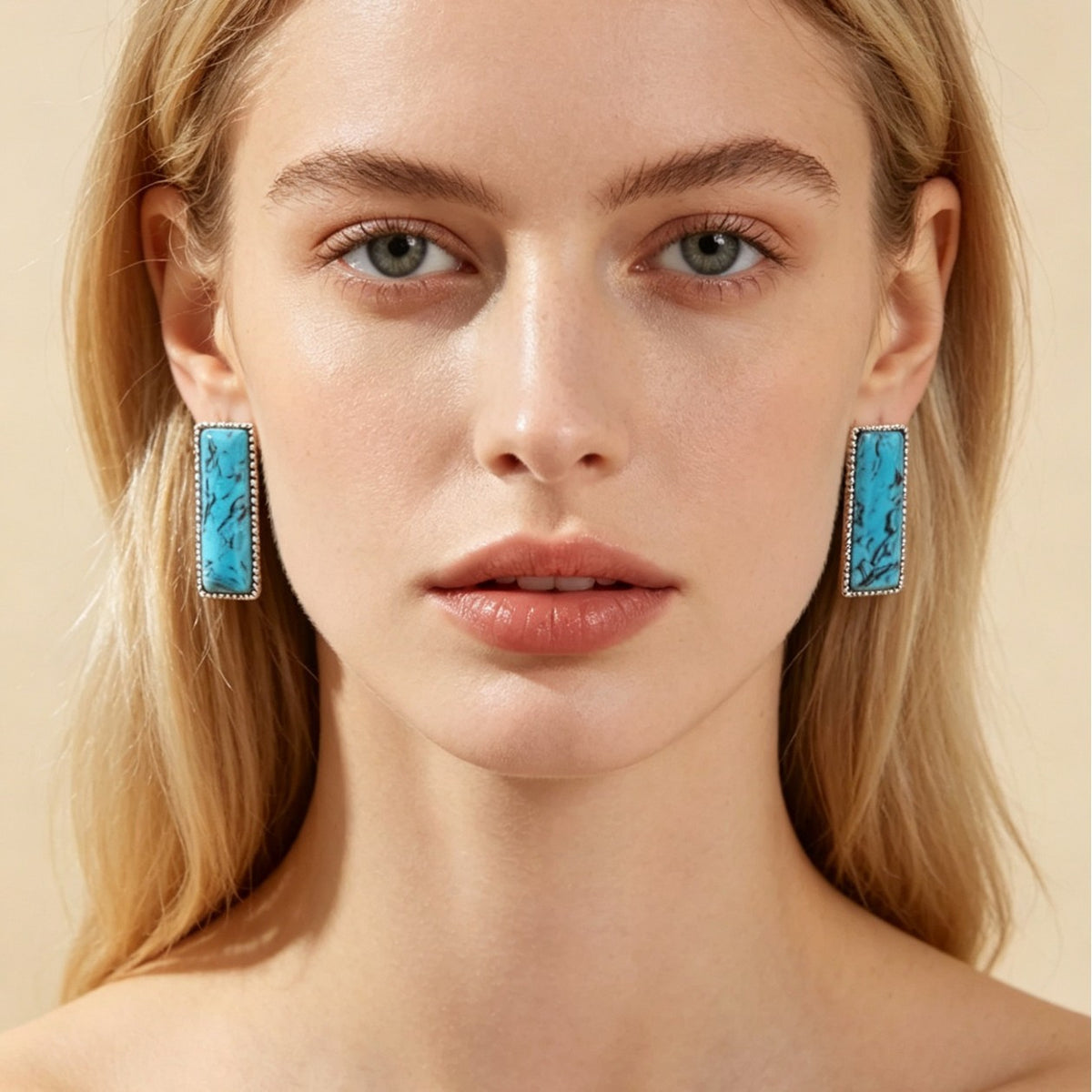 Vintage Rectangular Turquoise Stud Earrings