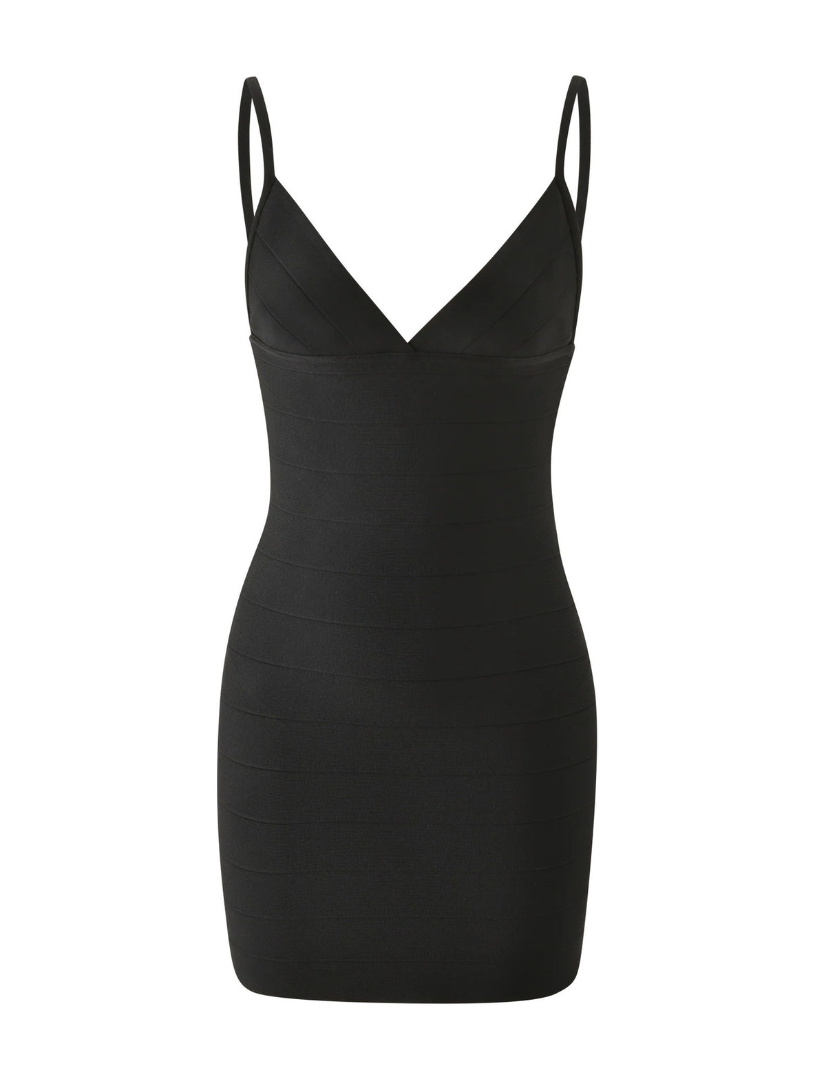 Womens Black V-Neck Spaghetti Strap Bodycon Mini Dress