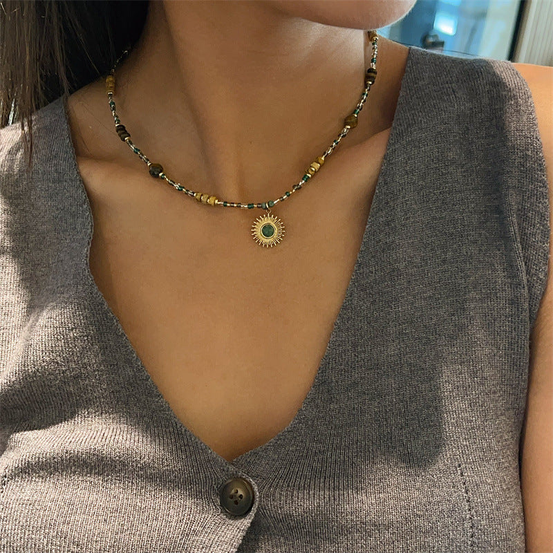 Turquoise Sun God Pendant Clavicle Chain Necklace