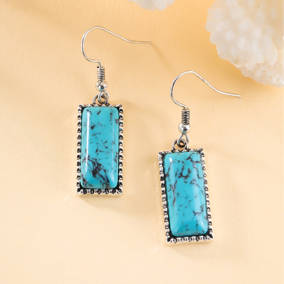 Vintage Rectangular Turquoise Stud Earrings